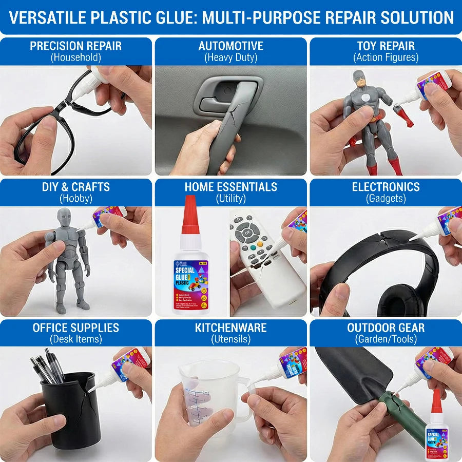 1-4Pcs Special Plastic Glue, Instant Bond Strong Adhesive for Toy Car, Glasses, Lego, DIY Crafts & Plastic Repairs
