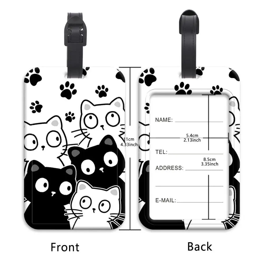 Anti-Lost Listing Plastics Baggage Tag Artistic Suitcase Backpack Hang Rope ID Card Holder Cute Cats Badge Holder