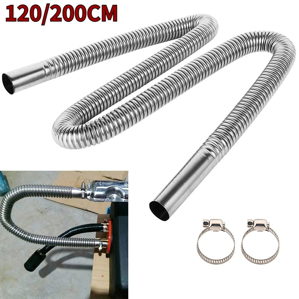 120/200CM Air Diesel Parking Heater Stainless Steel Exhaust Pipe Tube Gas Vent Hose Car Truck VAN with 2 Exhaust Clamp
