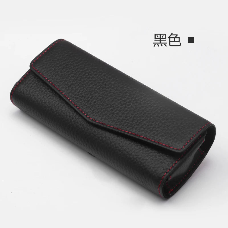 Car Sun Visor Sunglasses Case Hanger Fastener Top layer Cowhide Eyeglasses Holder Card Ticket Storage Box Accessories