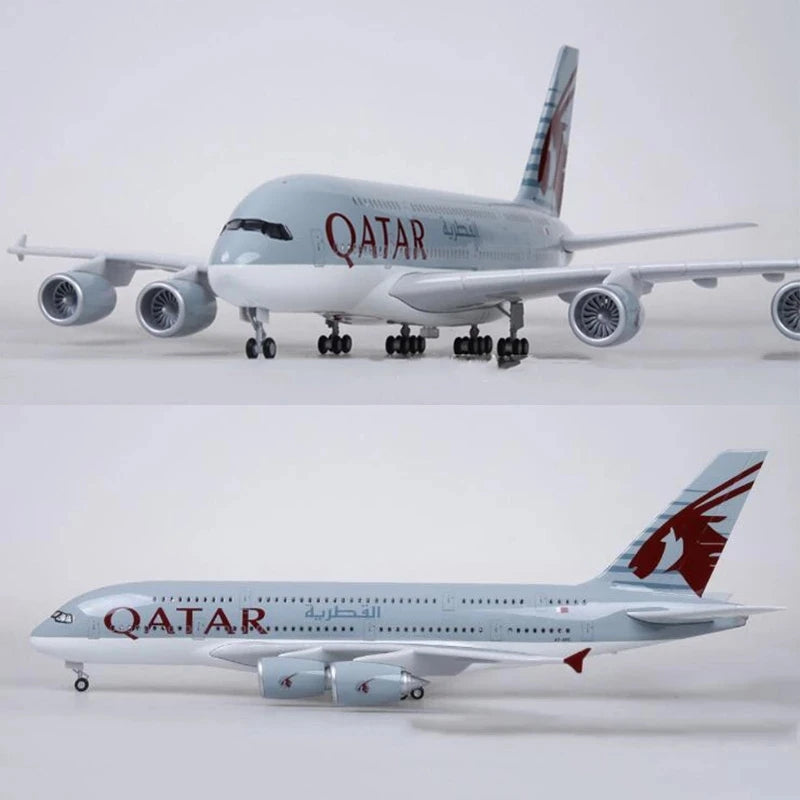 Qatar Airways 47cm 1/160 Scale Airbus A380 Aircraft Model With Light & Wheel Diecast Airplanes For Collection Display Or Gifts