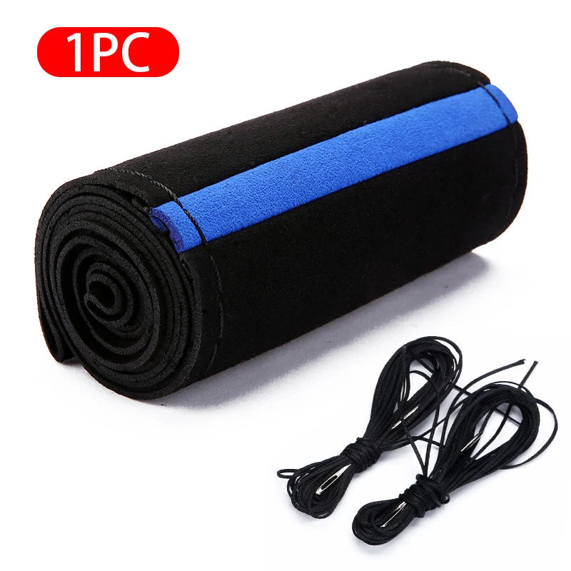 Premium Fur Steering Wheel Cover Universal Car Steering Wheel Braid Cover with Needles and Thread Anti Slip Interior Protector