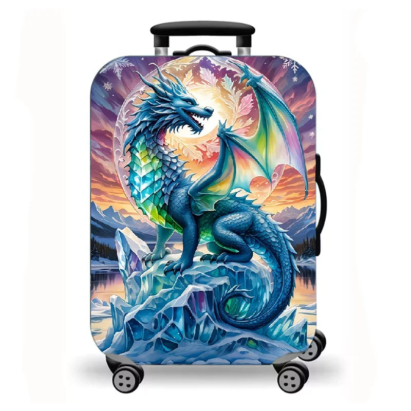 Luggage Cover, Fantasy Dragon Mythical Creature Print Stretch Suitcase Protector, Washable Anti-Scratch Travel Baggage Cover