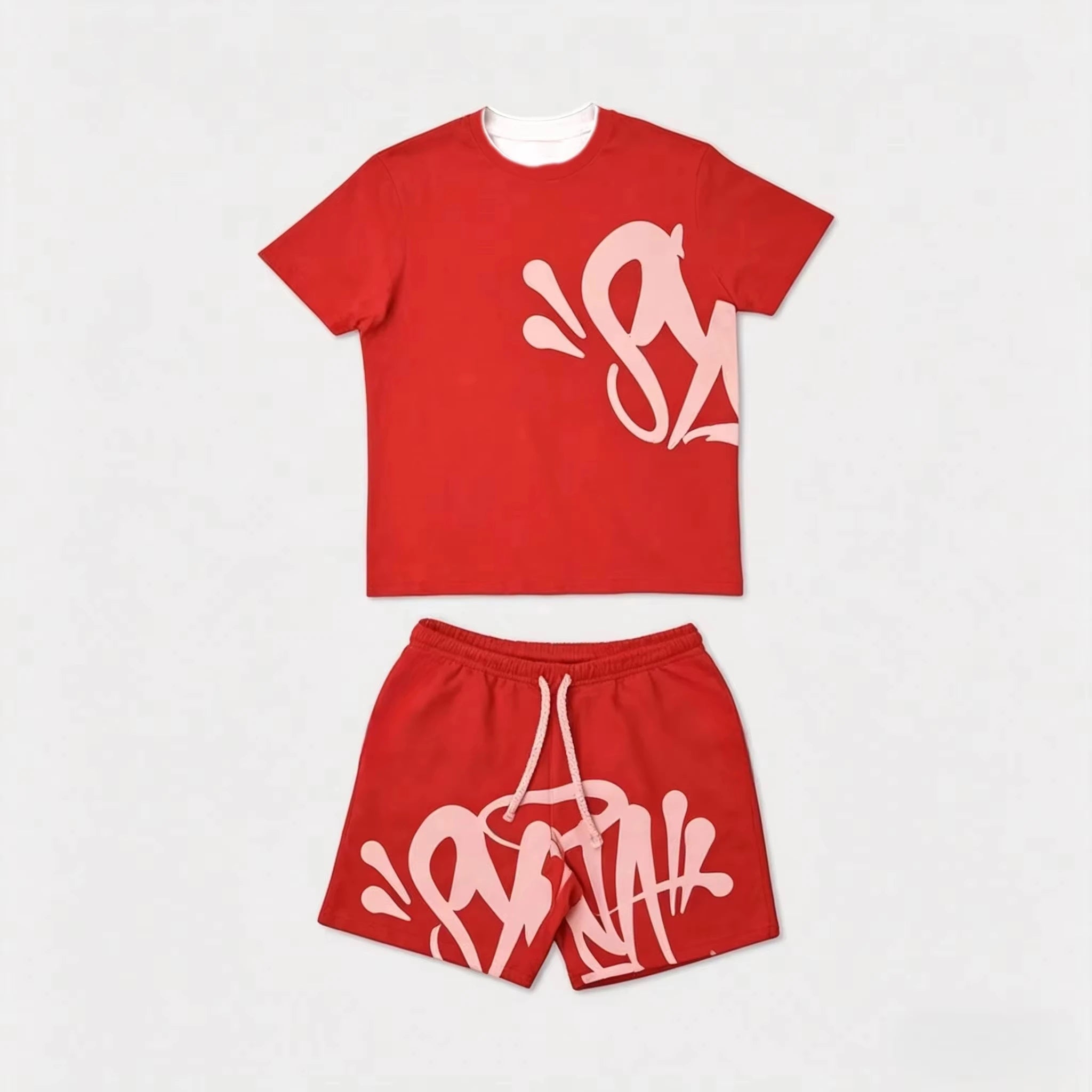 2026 Summer New Style Unisex Abstract Graffiti Graphic 2 Piece Tracksuit Black Tee and Elastic Waist Shorts for Kids Streetwear