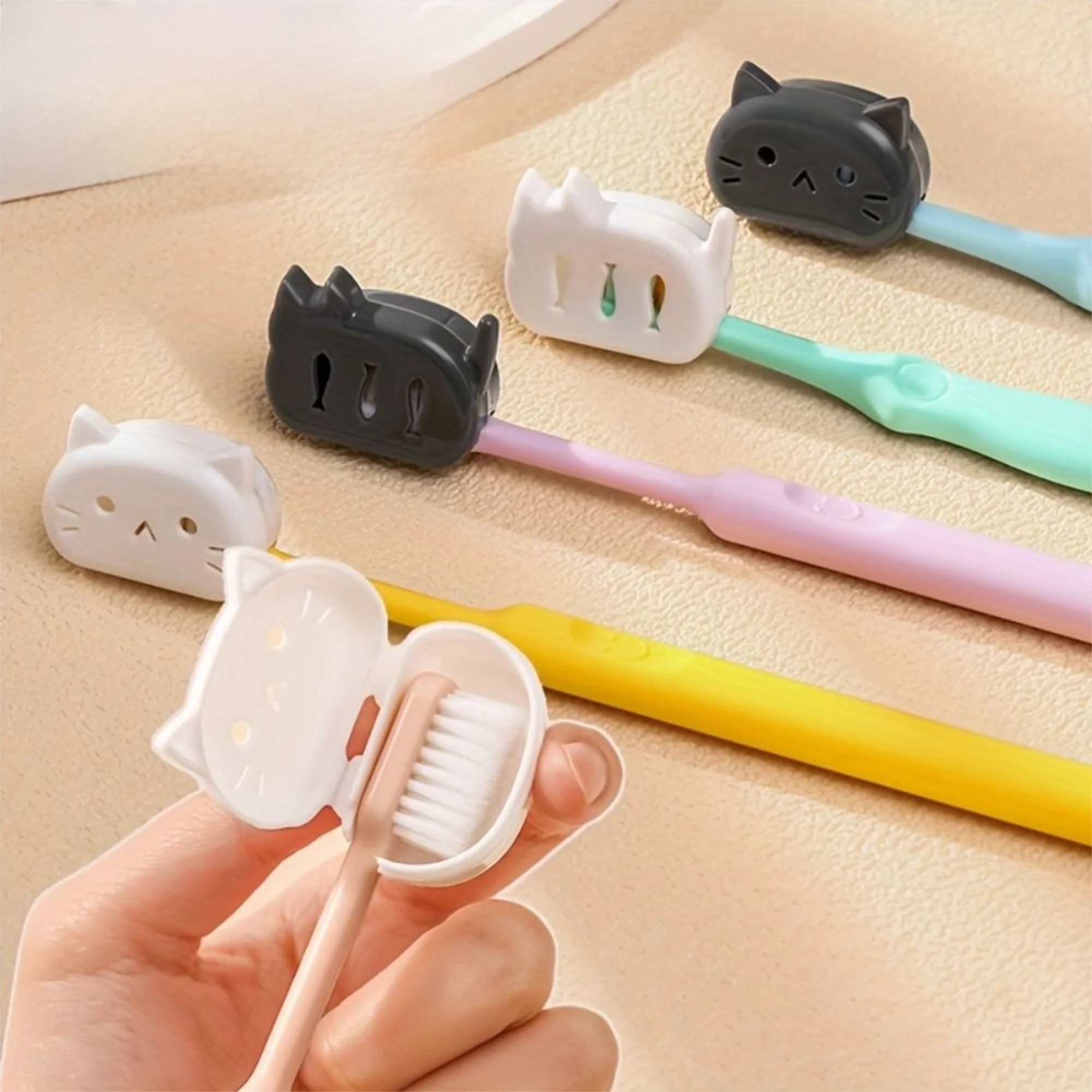 4Pcs Plastic Cat Toothbrush Protective Covers Cat Shape Portable Toothbrush Head Case Dustproof Head Germproof