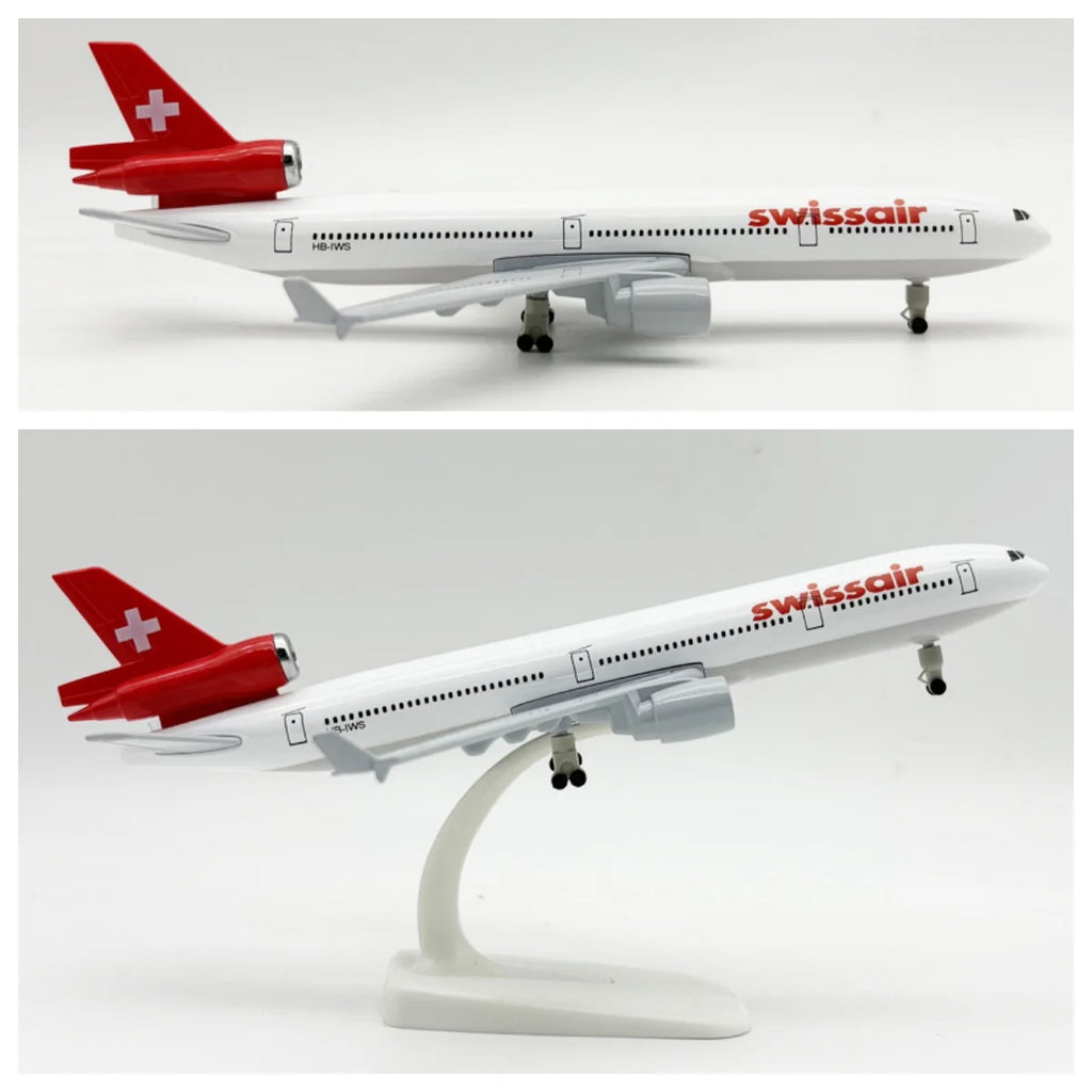 20CM Scale Plane Alloy Swiss Airlines MD-11 Airplane Model Classic Finished Static Collectible Aircraft Ornament Gift Display