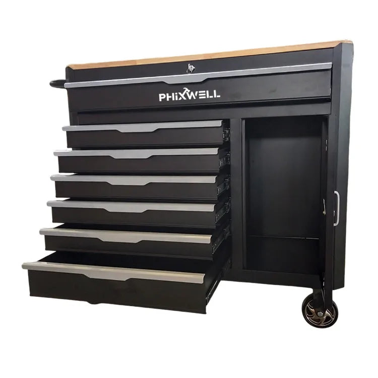 PHIXWELL New Workshop Garage Tool Storage Cabinet Trolley Chest Cart, Tool Sets Tray with Wooden Top Car Repair Tools Kit