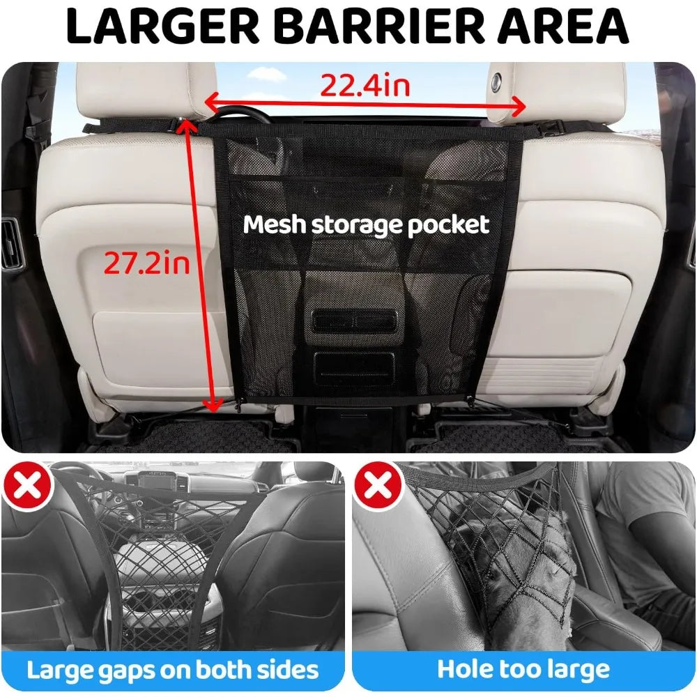 Dog Car Barrier,Dog Car Net Barrier with Mesh Organize,Pet Divider Fit Car/SUV/Truck