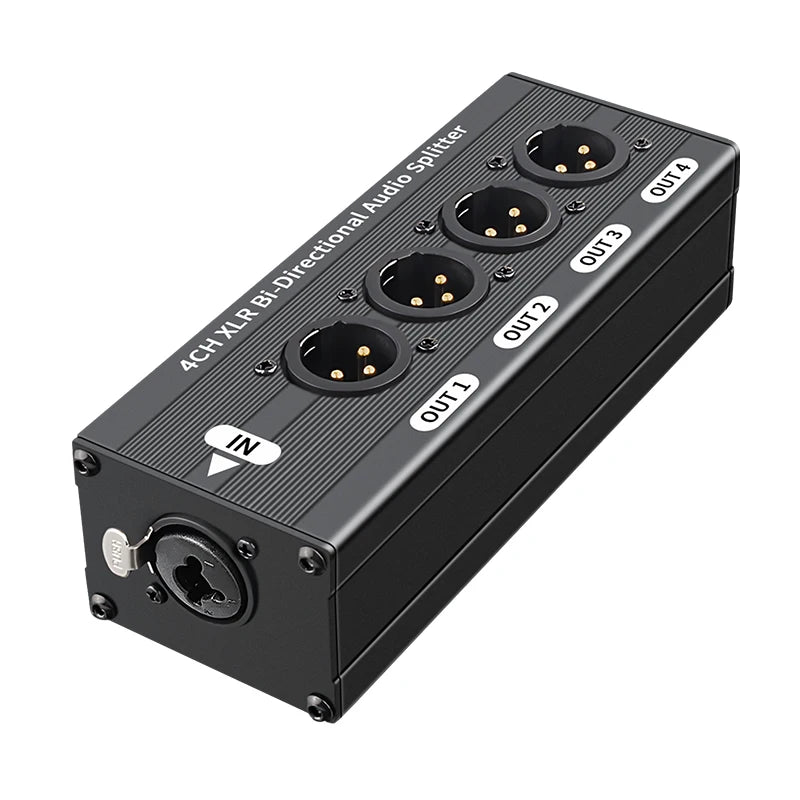 HTA004P-1X4 XLR Balanced Audio Splitter Box 6.5 XLR 1 In 4 Out Bidirectional Signal Splitter Audio Signal Splitter Box