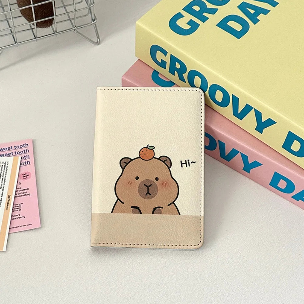 PU Leather Capybara Passport Holder Cartoon Ultra-thin Passport Bag Multi-function Portable Credit Card Wallet