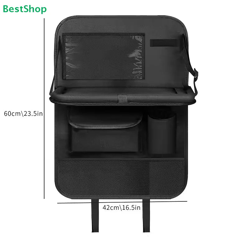 〔R〕Multifunctional Car Backseat Organizer with Foldable Tray,Tablet Pocket & Multiple Pockets,Waterproof Car Seat Storage Bag