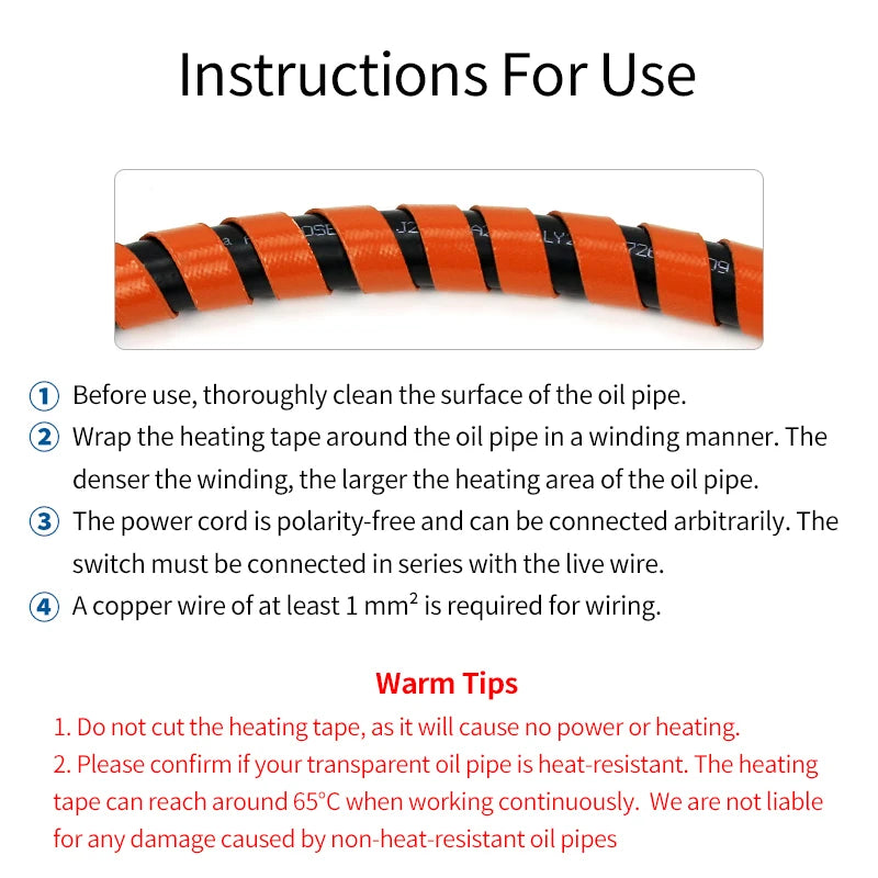 Car Oil Pipe Heater Insulation Belt 12v 24v Automatic Constant Temperature Heating Waterproof Insulation Non-Conductive