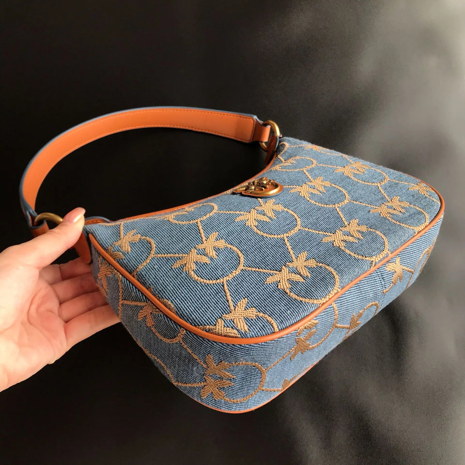 New arrivalpinko same style denim denim half moon armpit puff swallow bag mini pillow bag women's bag chain women's bag