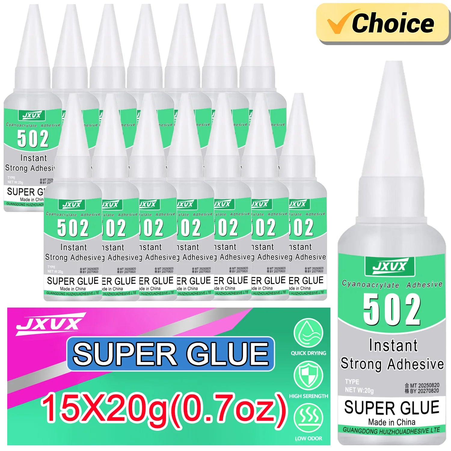 15pcs 502 Super Glue Instant Quick-drying Cyanoacrylate Transparent Adhesive Leather Rubber Wood Metal Glass Strong Bond Liquid Glass Glue High Viscosity Tool With precision dispenser 20g(0.7oz).