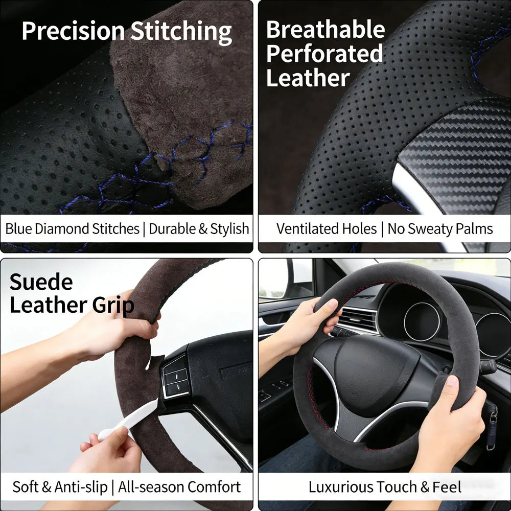 Custom Suede Leather Car Steering Wheel Cover BMW M Sport F30 F31 F34 F10 F11 F07 X1 X2 X3 F20 F21 F25 F32 F33 F36 F39 F48