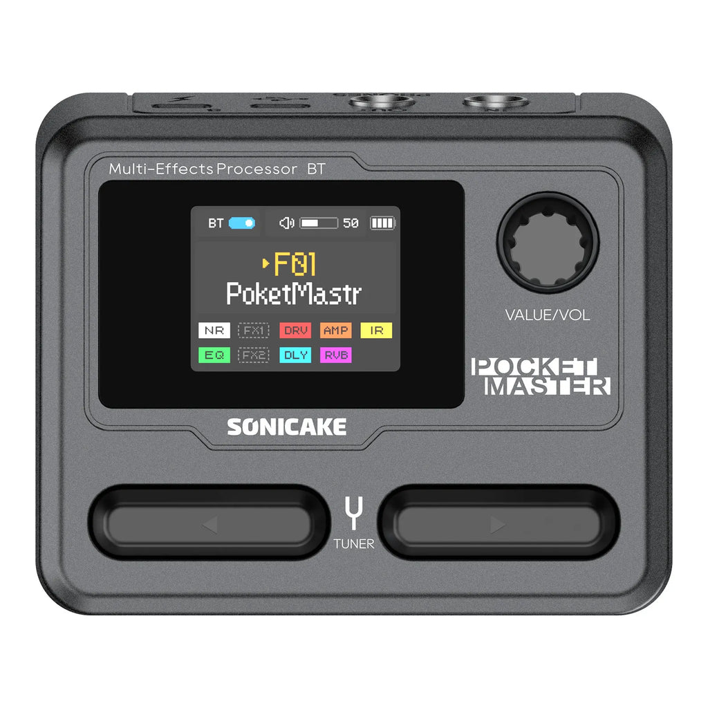 SONICAKE Pocket Master Mini Guitar Bass Amp 100+ Multi-Effects Pedal APP Control 1.77' LCD Color Screen Built-in Battery QME-10