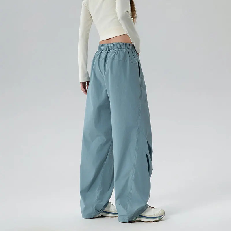 Women's Spring Autumn Loose Hiking Pants American Lazy Casual Parachute Embroidery Sweatpants Women Camping Pleated Overalls