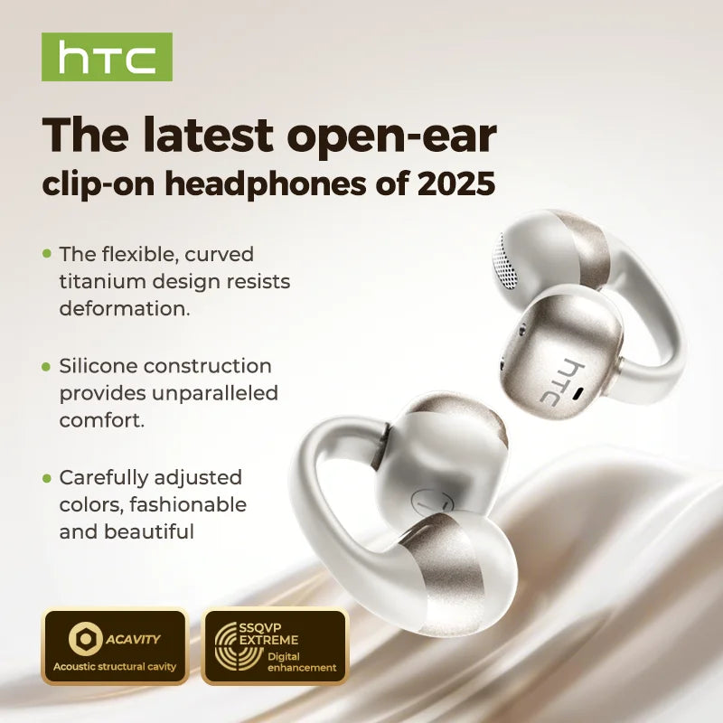 Wireless Earbud HTC NE56 Ear Clip Sport Earphone Bluetooth 360°Spatial Sound IPX5 Waterproof With HD Call 3D Audio Low Latency