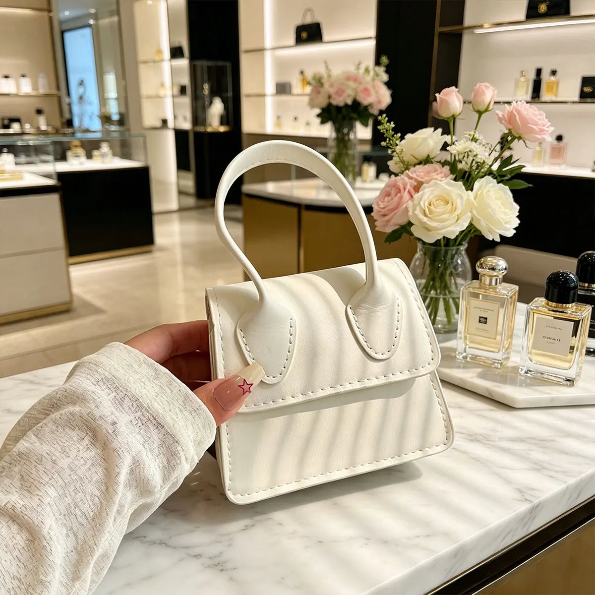 Candy Colored Stone Patterned Shiny Mini Flip Small Square Bag Shoulder Bag and Crossbody Bag Suitable for Commuting Gatherings
