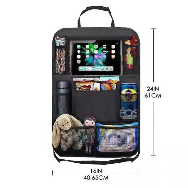Car Rear Seat Organizer Storage Bag with Touch Screen Tablet Stand, Anti Kick Pad, Rear Seat Protector, Storage Bag