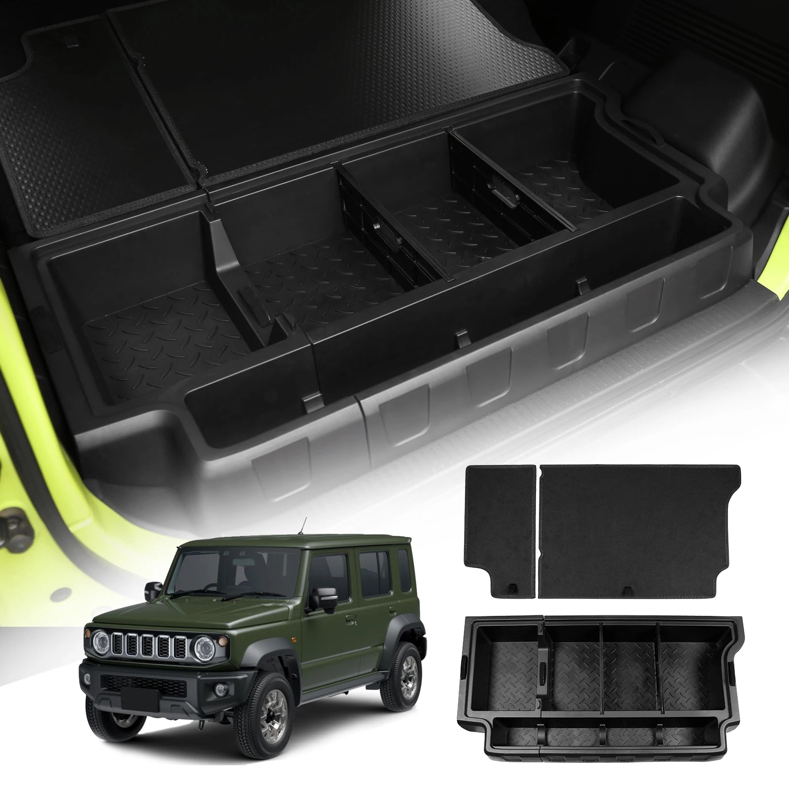 For Suzuki Jimny 2023 2024 2025 JC74W JC74 5-Door Car Trunk Storage Box with Lid Storing Channel Storage Box Auto Modified