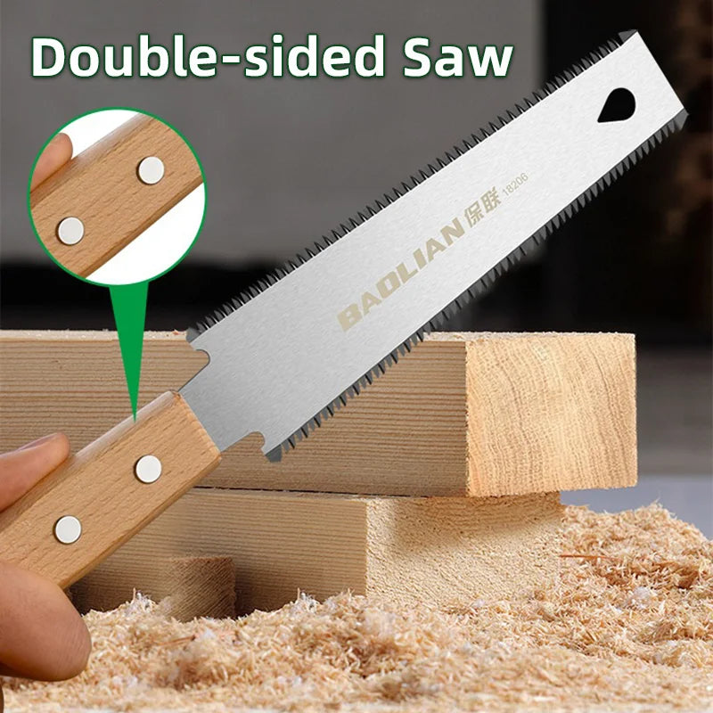 Japanese Style Hand Saw, 6-Inch Double-Sided Saw Flexible Blade Non-slip Wooden Handle Household Woodworking Tool Saw