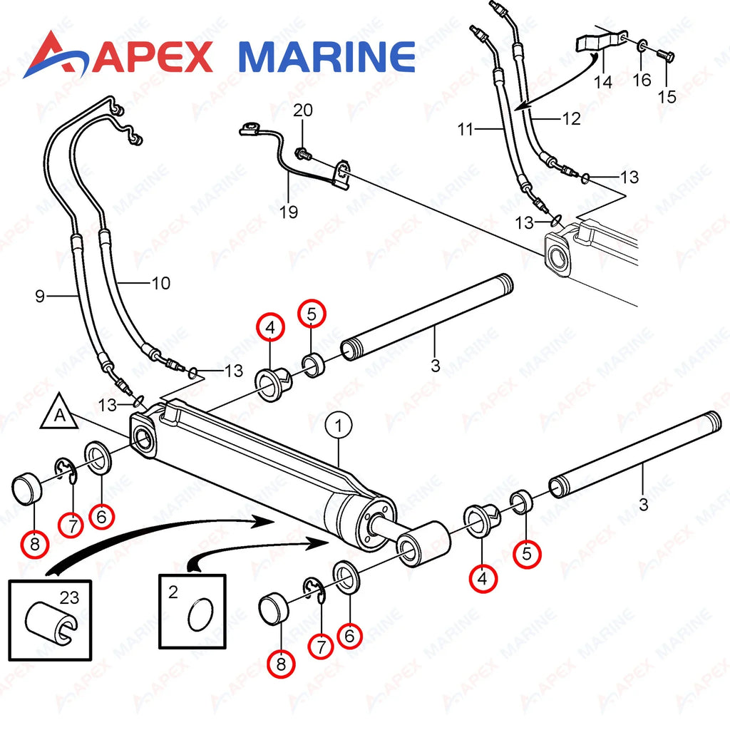 Trim Pin Hardware Kit for VOLVO PENTA SX-M Stern Drive Cylinder Replacement 3857588 3857521 3857522 3853424 3853423