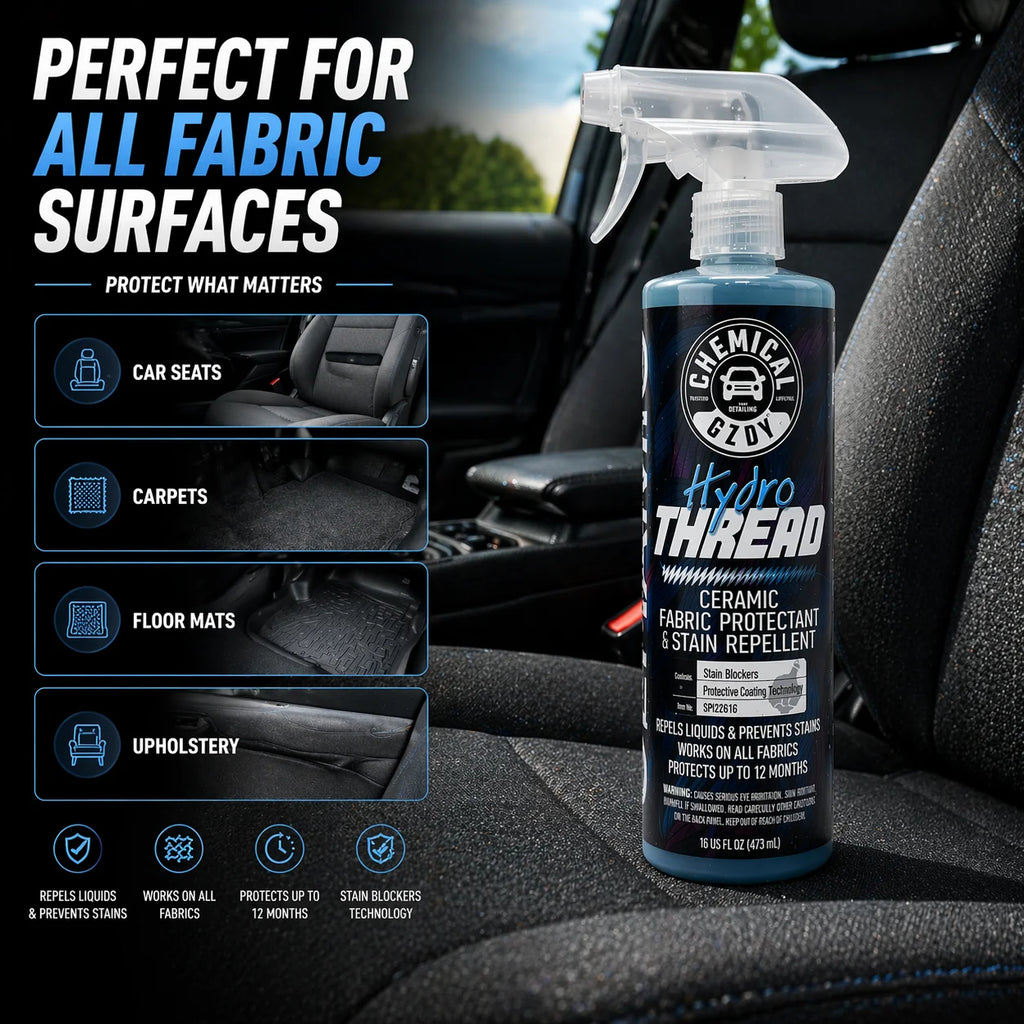 Hydrophobic Car Fabric Protector 473ml – Repels Liquids, Prevents Stains for Seats, Upholstery & Floor Mats