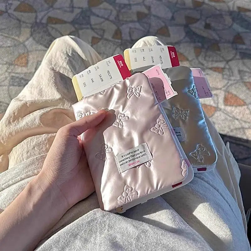 ●Creative Pink Silver Passport Cover PU Multi-function Certificates Passport Bag Bowknot Anti Theft Card Holder