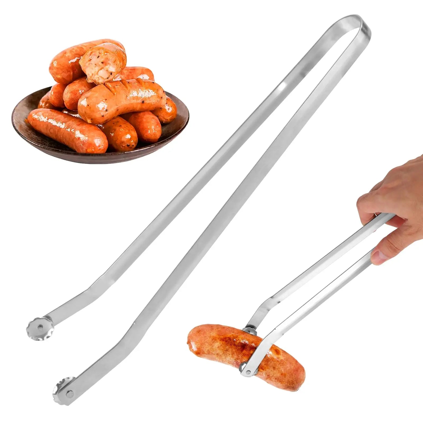 New 304 Stainless Steel Sausage Turning Grill Tongs for Bacon Steak Meat 30/40/50cm ExtraLong Grill Tong kitchen Accessories