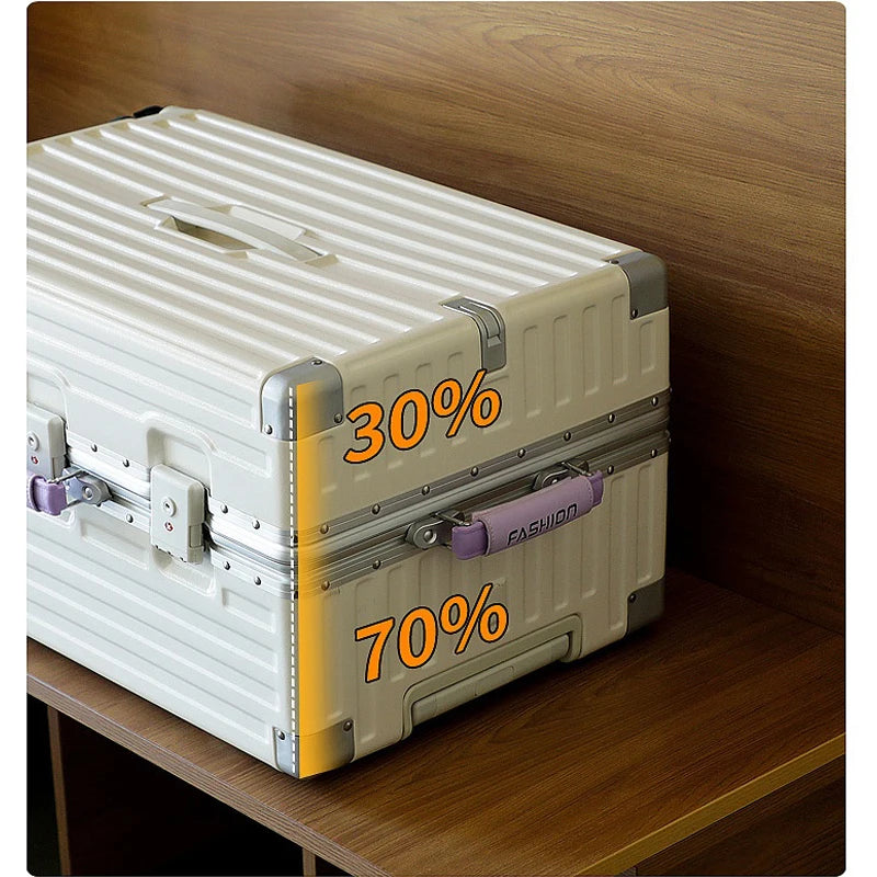 20-28 Color-Block Large Capacity Travel Suitcase with Thickened Aluminum Frame, PC Luggage with Brake Wheels Student Cabin Bag