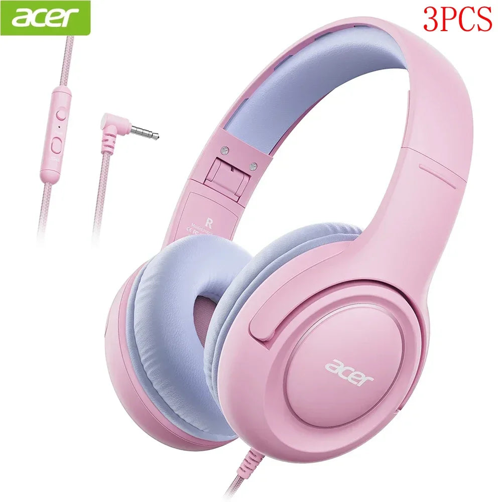 Acer Kids Headphones with Cord for School Over-Ear 85/94dB Volume Limiter 3.5mm Jack Foldable Stereo Headset for Toddlers