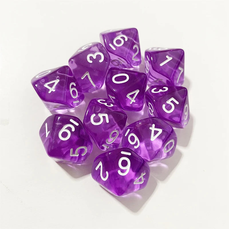 50PCS/lots Colorful Transparent D10 (0-9) Dice For DND Desktop Board Games 10 Sided Dices