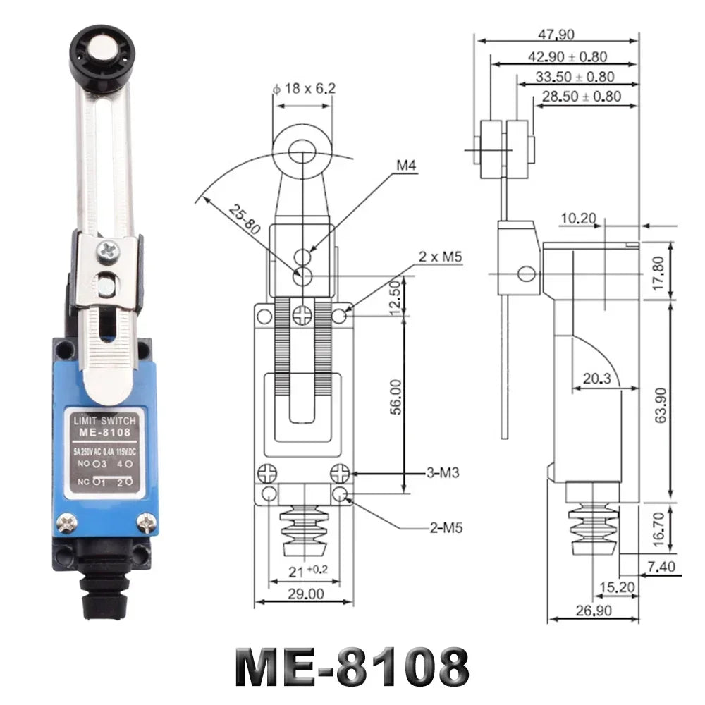Waterproof CNC Limit Switch ME 8108 8111 8122 9101 5A/220V Rotary Roller Lever Sealed Industrial Momentary Limit Switch 1NO 1NC