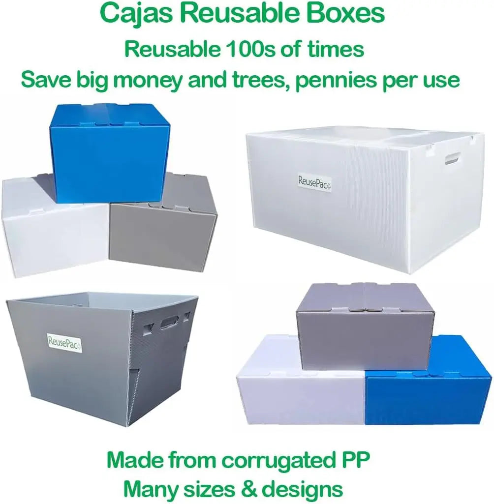 Reusable Foldable Box Corrugated PP Lightweight, Storage Moving Mailing, Heavy Duty Stackable, Tape Free Self-Locking Lid for Business Home (Gray, 18x14x12 in)