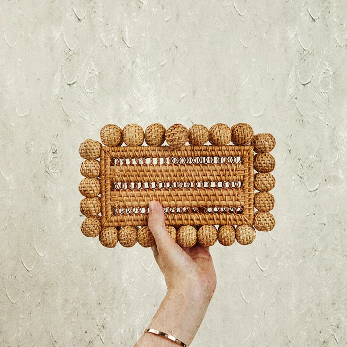 Women natural cane bag Rattan clutch Bag For luxury Wedding Party Purse summer beach Wicker Handbag Designer 2024 new