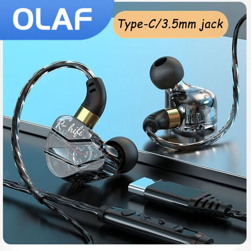OLAF Gaming Headset Wired Earphones 3.5mm Cable Headphones Handsfree Bass Stereo Sports Earbuds DAC Type-C For iPhone 15 Samsung