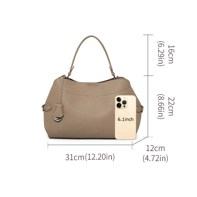 Genuine Leather Cowhide Women's Tote Bag with Design Sense - Crossbody, Single-Shoulder, Storage Bag & Wallet