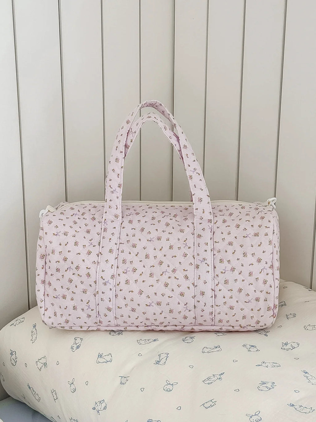 YT large-capacity lightweight luggage bag, hand-held crossbody Boston bag, small floral quilted travel bag, ins style