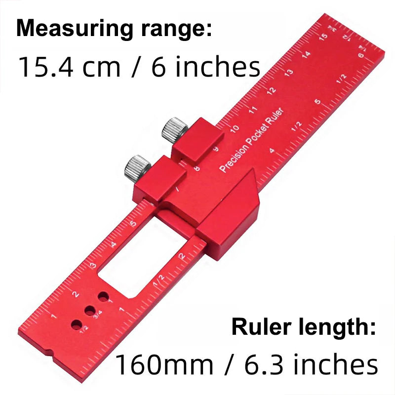 【Wq0】T Type Pocket Ruler Inch Metric Measuring Tool With Slide Stop For Carpentry Marking Multi-function Measuring Aid Tool