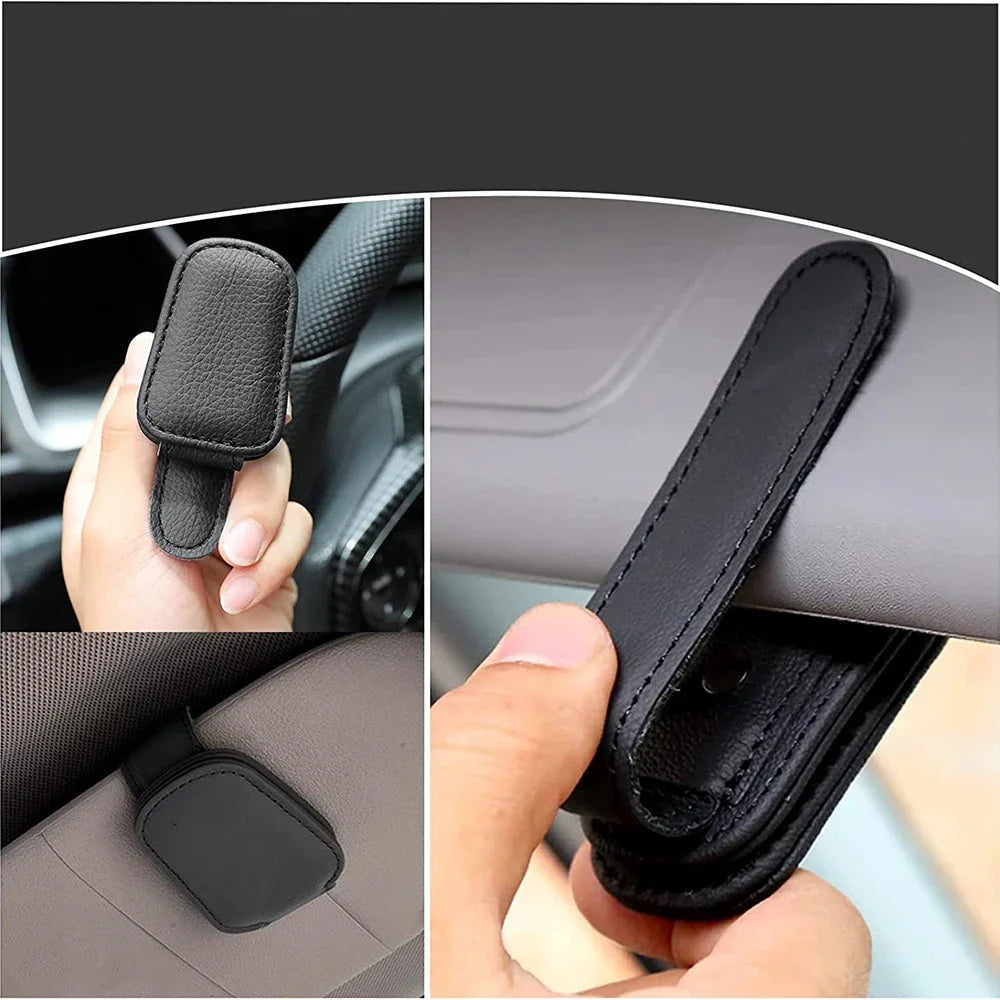 1Pcs Sunglasses Holder Car Sunshade Accessories Is Suitable for Car Sunshades Magnetic Leather Sunglasses Clip and Ticket Clip