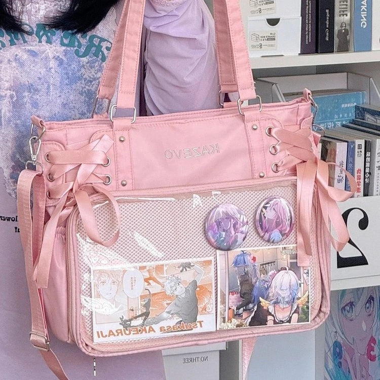 Large Capacity for Class Book Carrying Mailman Bag Girls Bow JK Shoulder Ita Bag Handbag College Style Crossbody Bag with Ribbon