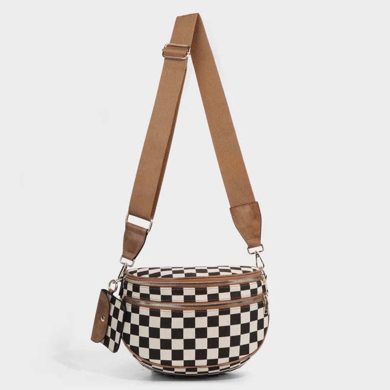 New checkered crossbody bag, shoulder bag, large-capacity shell bag