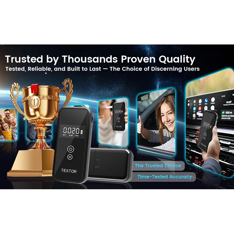 Professional Breathalyzer Alcohol Tester with Digital Display 8 Reusable Mouthpieces for Home Car Use Accurate Portable