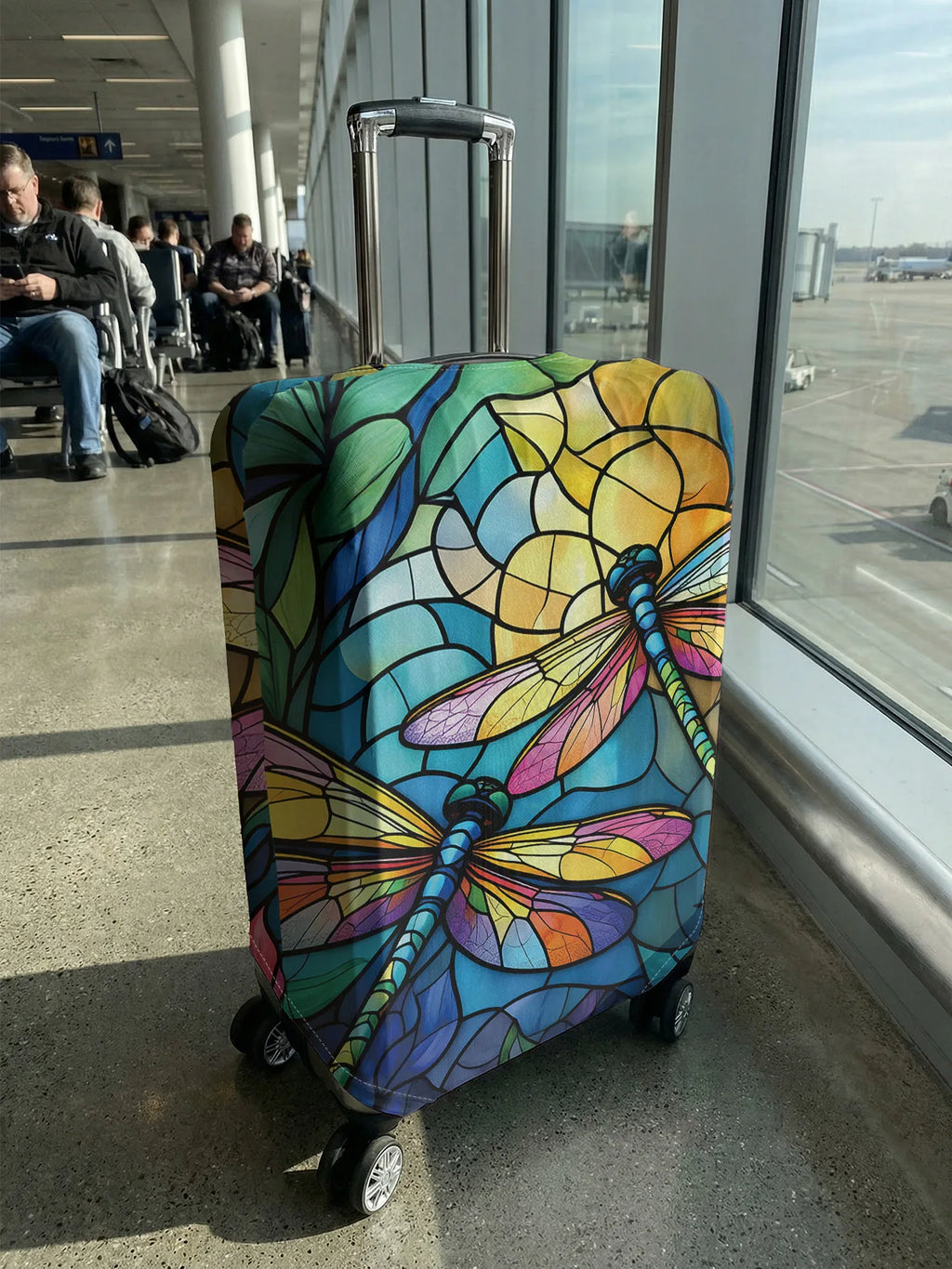 Stained Glass Style Dragonfly Art Luggage Cover, Suitable for 18-32 Inch Luggage Cover, Luggage Handle Glove, Travel Accessories