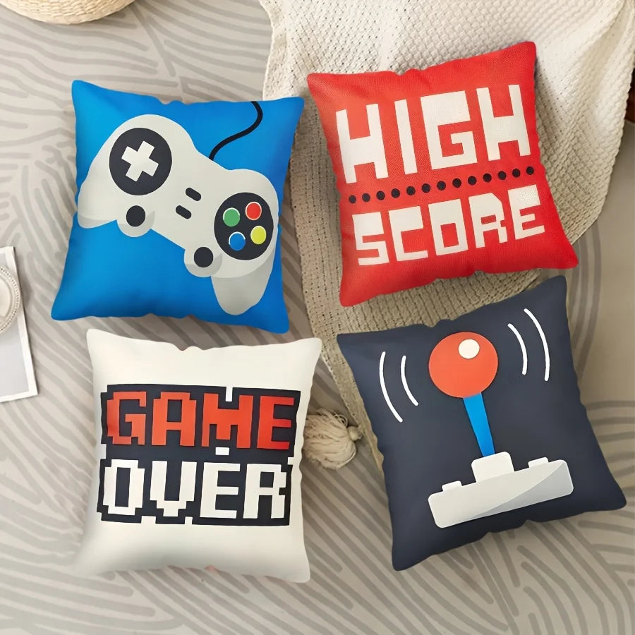 4pcs Retro video game theme digital printing pillow cover Short plush Suitable living rooms bedrooms sofas throw cushion cover