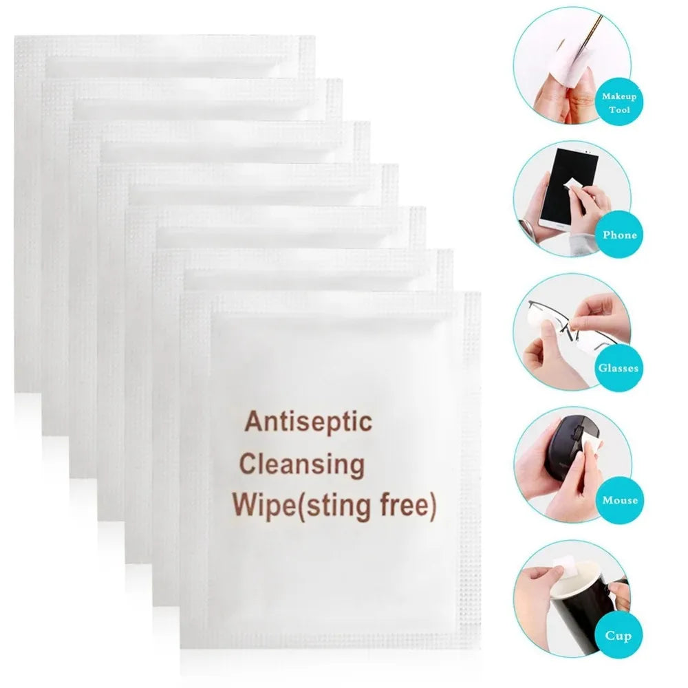 100Pcs Antiseptic Wipes Sting-Free Disposable First-Aid Non-Alcoholic Protective Cleaning Emergency Kit Travel Home Sterile