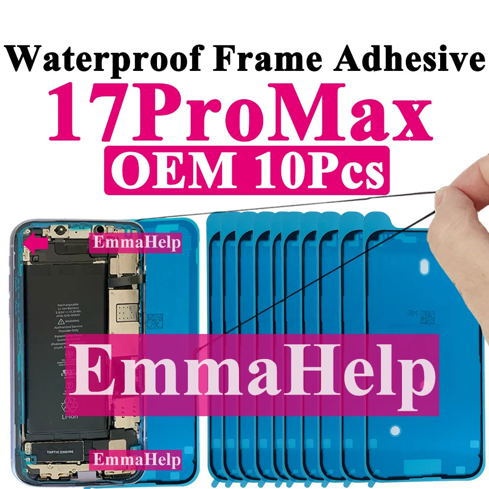 10pcs Waterproof Sticker for iPhone 16 Pro Max 17 14 13 12 11 15 XS XR 8 SE 3M Seal Adhesive Pre-Cut LCD Screen Frame Tape Glue