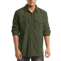 KEFITEVD Quick Dry Men's Hiking Shirts Zipper Chest Pocket Long Sleeve Cargo Shirts Lightweight Camping Trekking Fishing Shirt