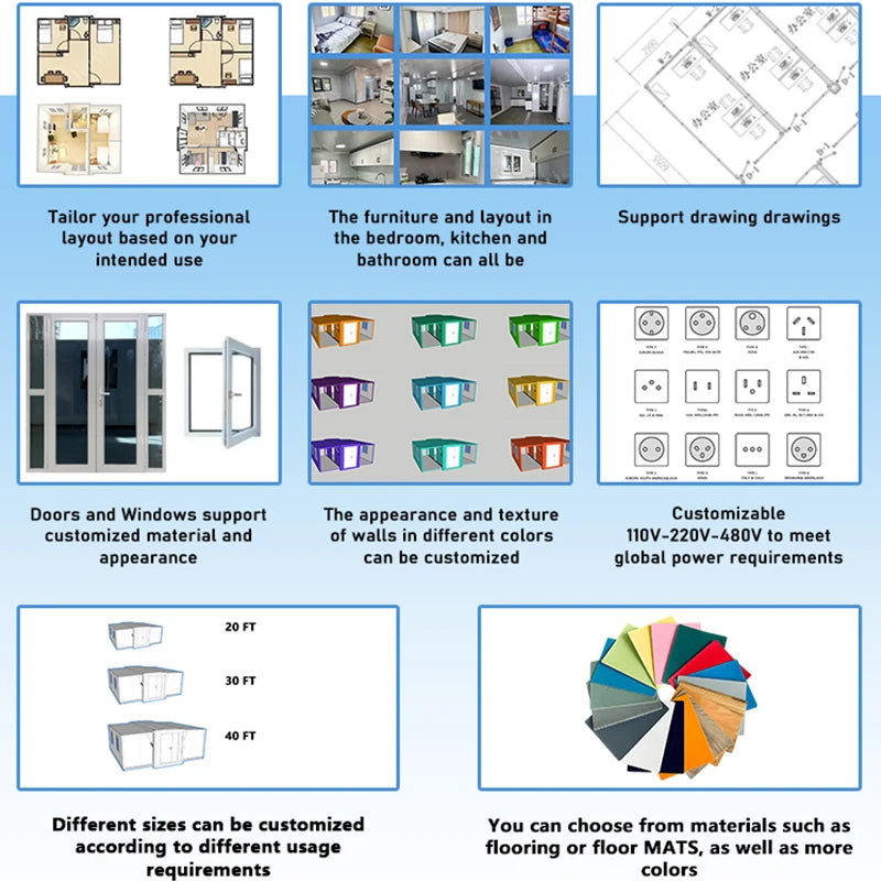 Hot Sale Double Wing Portable Home Sexpandable 10ft 20ft 30ft 40ft Container Houses Or Office Bedroom Bathroom Kitchen